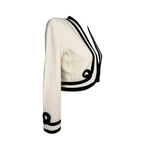 St. John Cropped Knit Blazer Open Front Cream & Black Size 4 - Picture 4 of 10